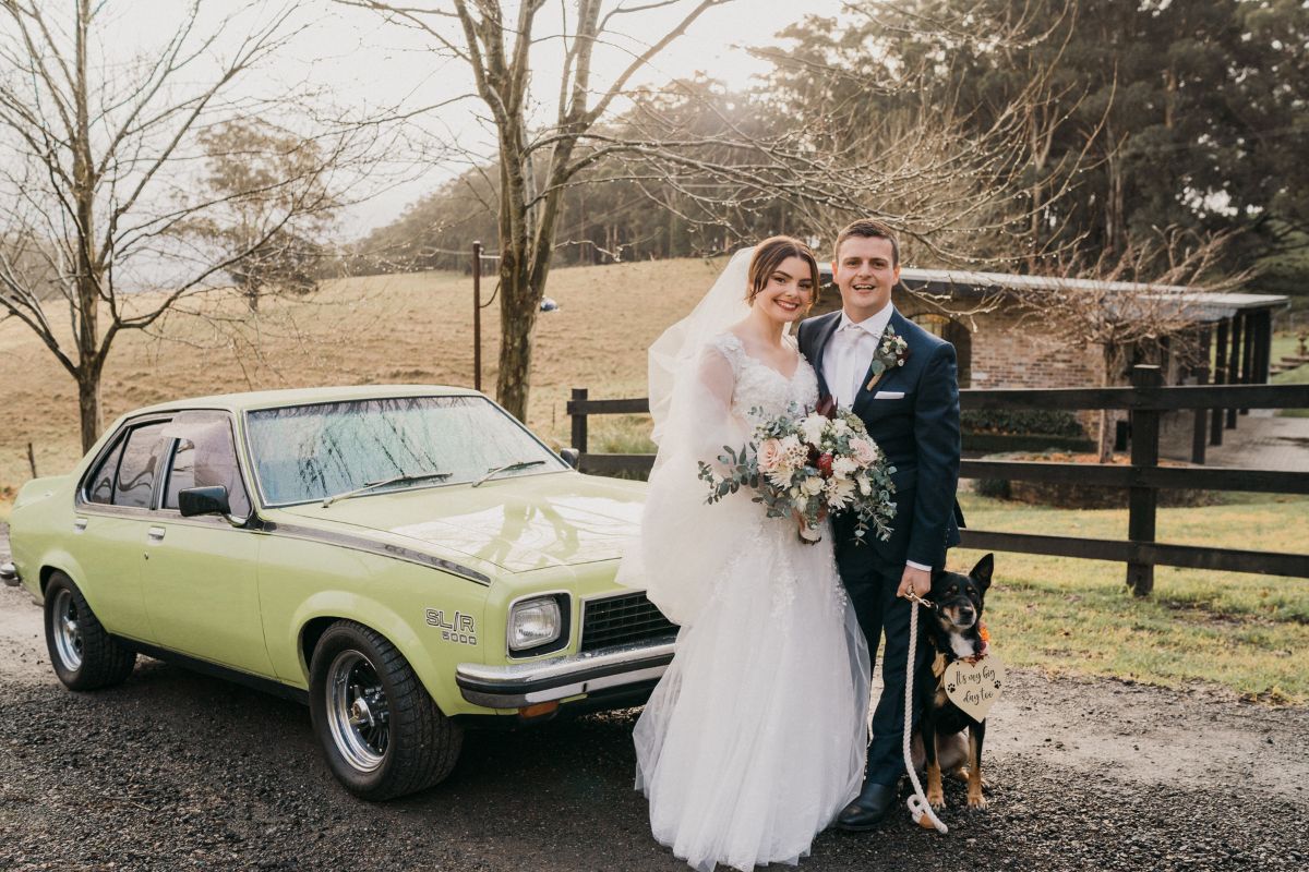 Wedding Pet Assistant helps wedding couple with dog